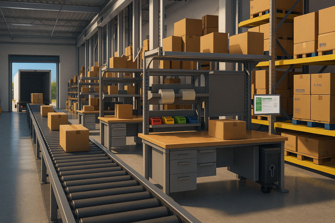 Render of warehouse pack stations